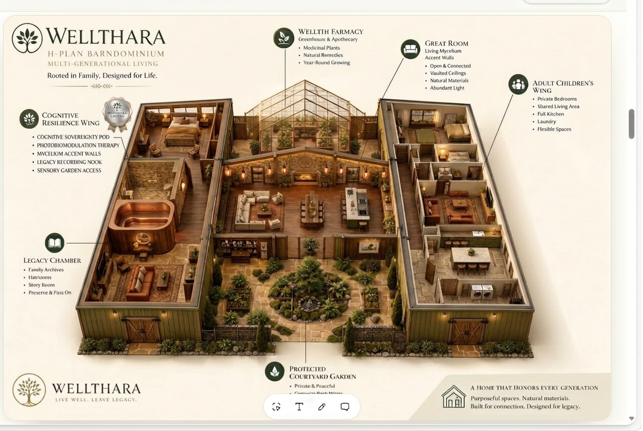H-Plan barndominium floor plan with the left wing redesigned as a Cognitive Resilience Wing™